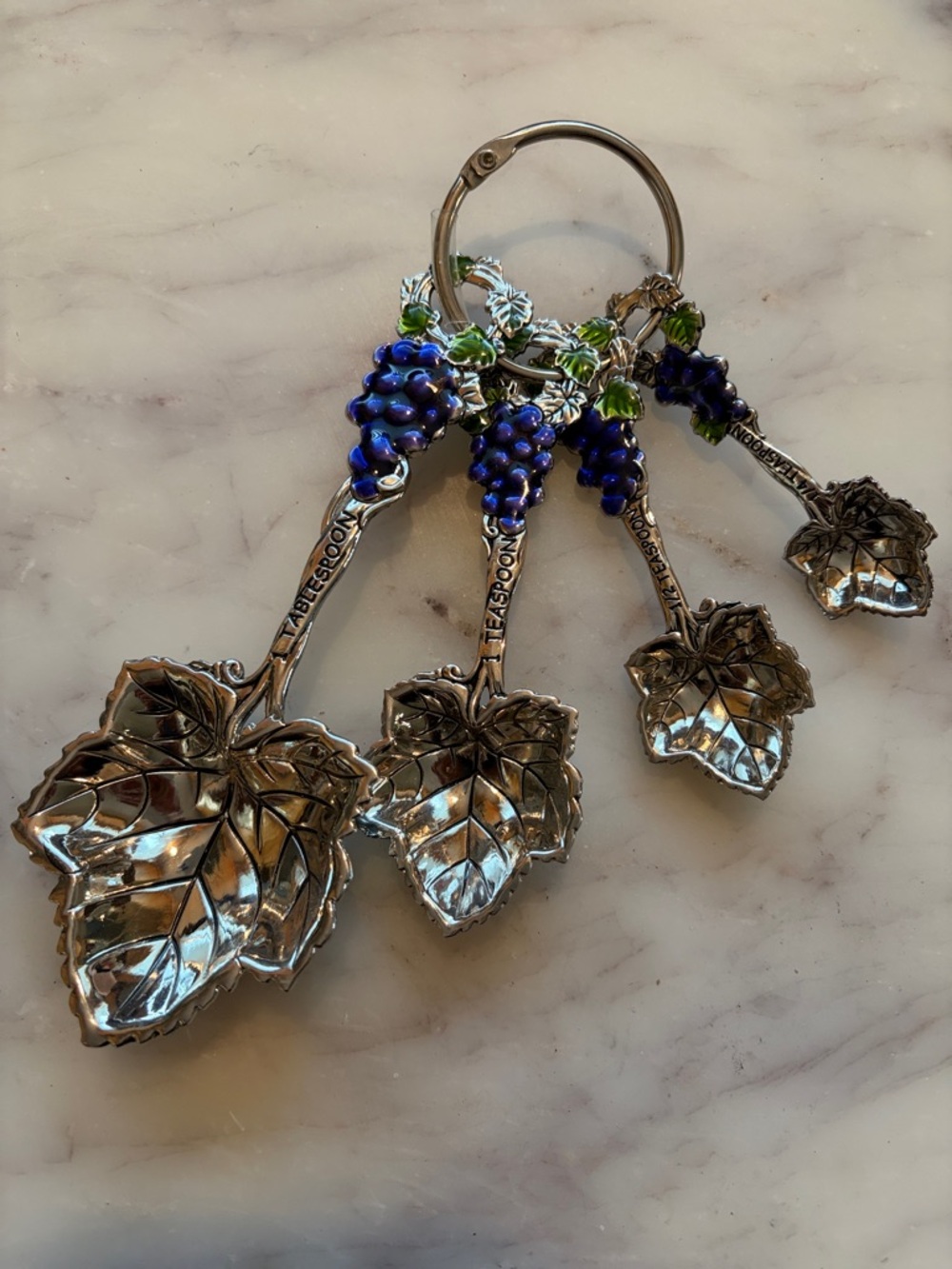 Towle Silver Leaf Grape Key Ring with Blue and Green Accents